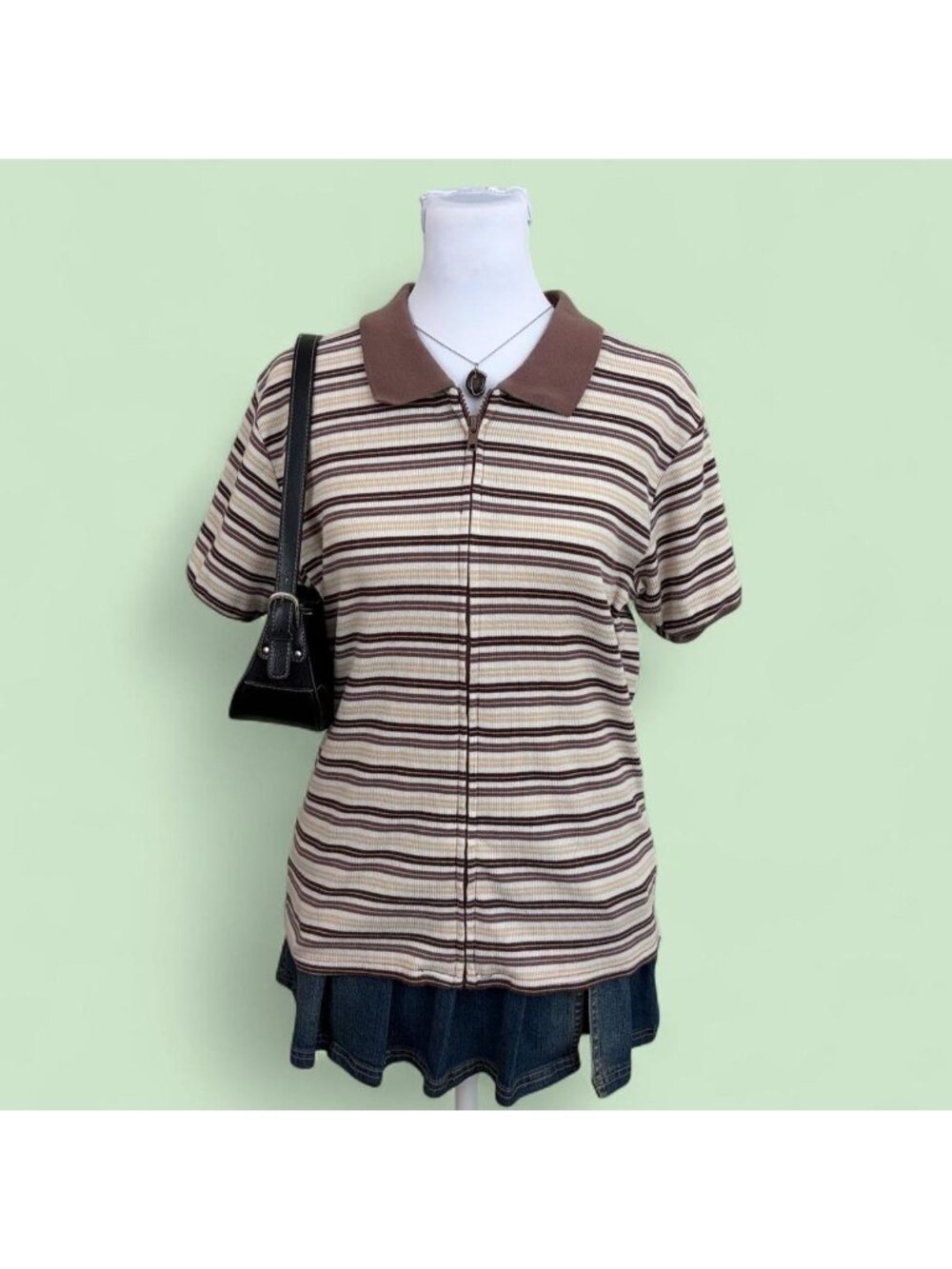 90s striped granola girl zip shirt